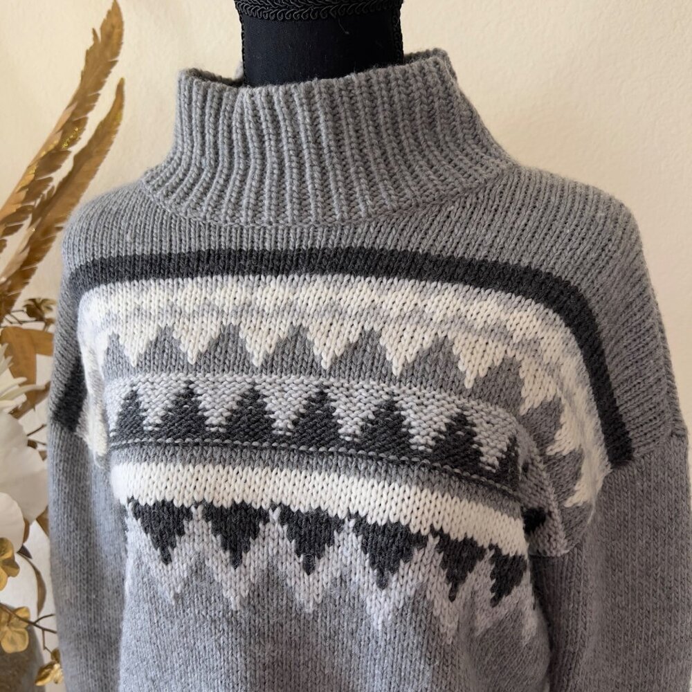 American Eagle Wool Blend Fair Isle Turtleneck Knit Gray Sweater Dress Medium - Picture 2 of 8
